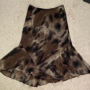 Y2K brown midi skirt, mixed patterns and colours